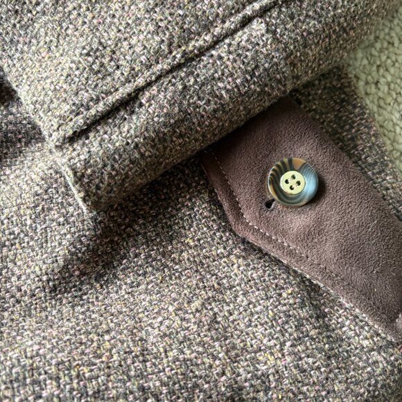 Jessica Simpson Tweed Coat M Brown Pink  Double Breasted Faux Suede Y2K Warm - Picture 6 of 12